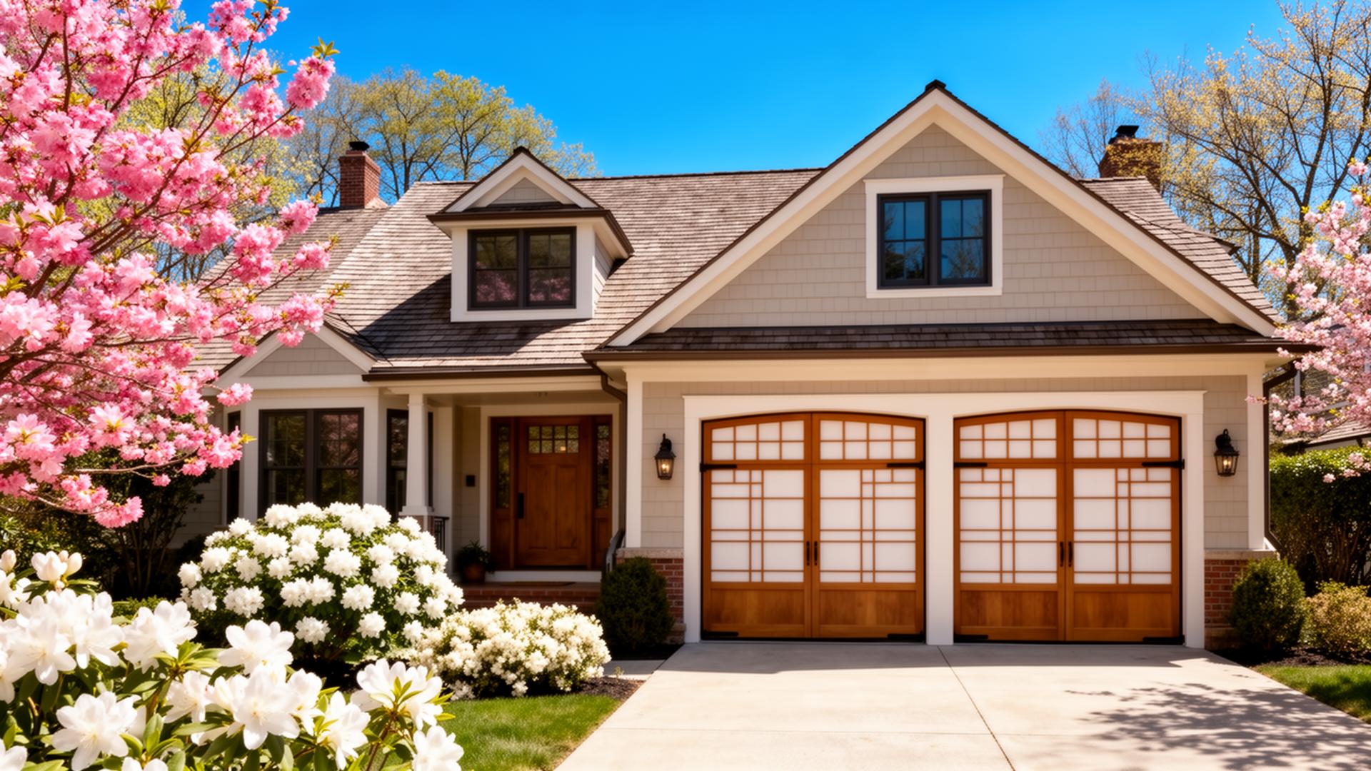 Beautiful Cape Cod cottage with Asian inspired shoji panel garage doors in Wilkesboro NC